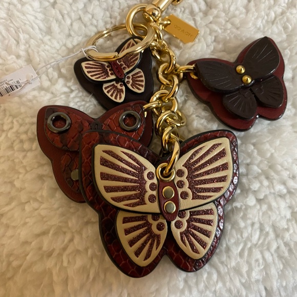 New without tag, Leather Coach Key Ring, Multicolored with 4 pretty butterflies - Picture 5 of 16